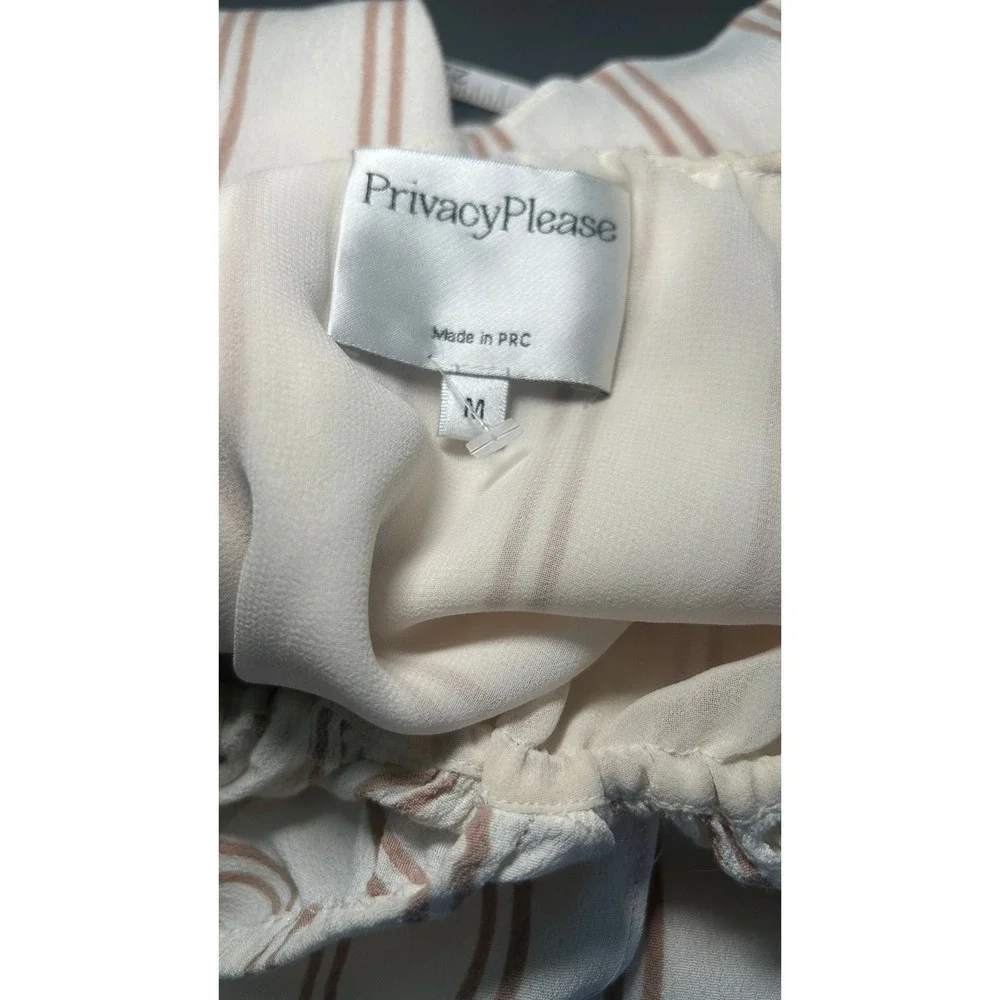 Privacy Please Revolve Norval Dress Off Shoulder Ruffle M Cream Tan Striped Mini